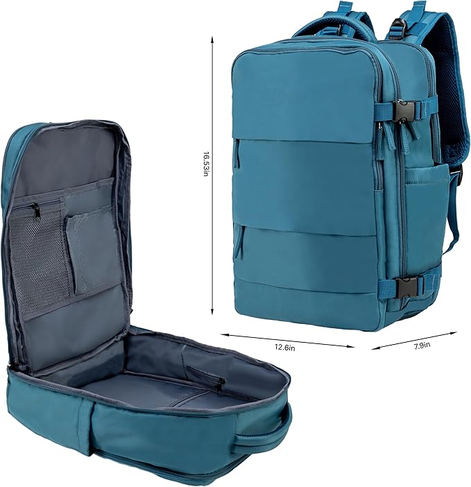 (Not Made In China) Travel Backpack For Men and Women, Airline Approved Carry On Bag w/Shoe Compartment, Holds 15.6" Laptop, USB Charging Port (Columbus, Peacock Blue, 2 Pack)