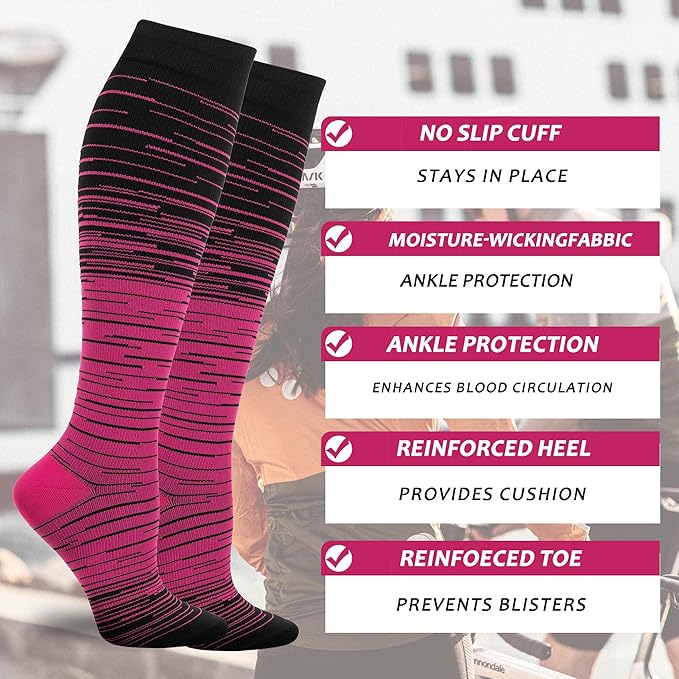 fenglaoda 3 Pairs Compression Socks for Women & Men Knee High Nurse Pregnant Cute Medical Running Travel Athletic