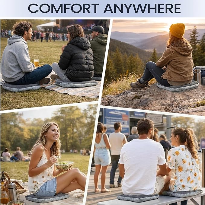 Inflatable Seat Cushion with Soft Comfort Cover - Portable Travel Air Pad for Long Flights & Airplane - Support for Stadium Bleachers & Outdoor Events - Compact, Lightweight & Supportive (Grey)