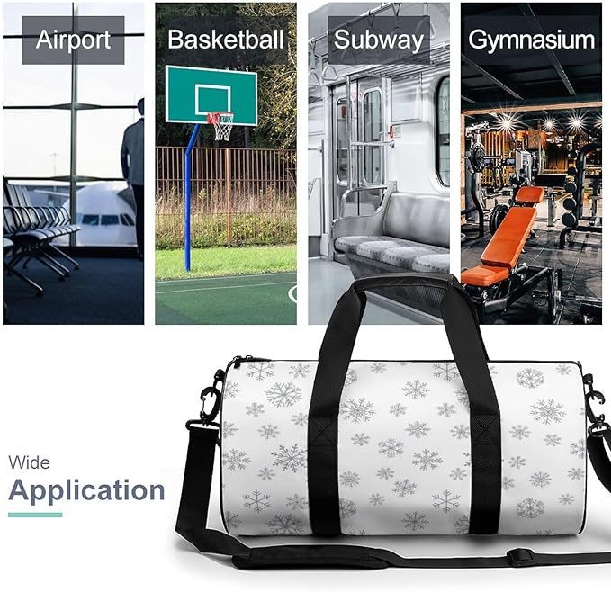 Basketball Football Weekender Bag Dance Sports Gymnastics Bag Lightweight Travel Sports Bags (White Snowflake Christmas)