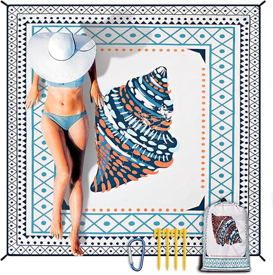 Beach Blanket Waterproof Sandproof Extra Large Beach Mat 79" X 83"/120"x108"for 1-8 Adults Quick Drying Durable Outdoor Picnic Mat for Beach Travel Camping Hiking