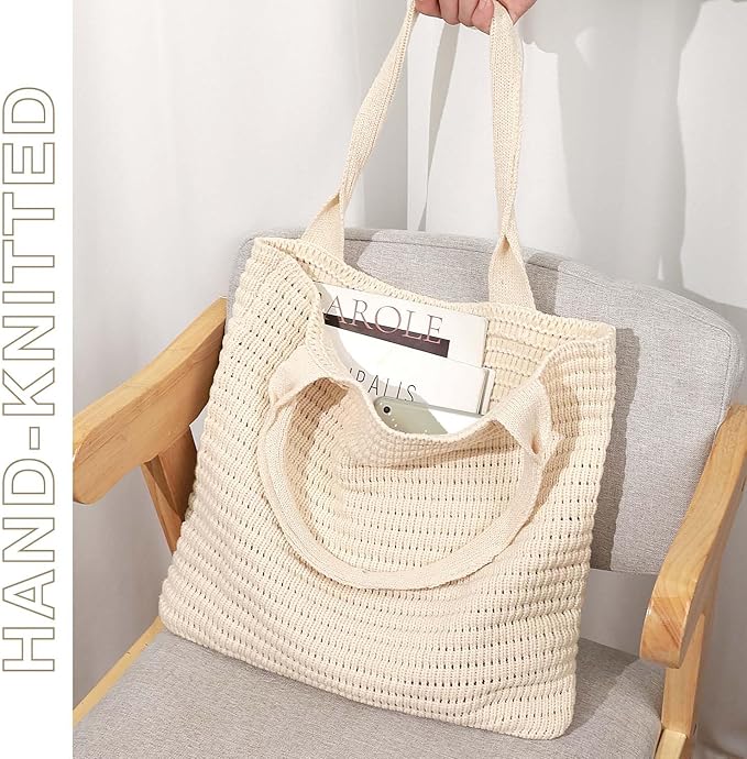 hatisan Crochet Bags for Women - Summer Beach Tote, Aesthetic Hippie Knit Bag