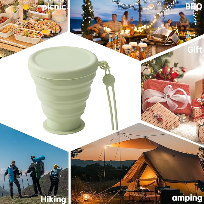 Silicone Collapsible Cups, Folding Camping Cup with Lid, Reusable To- Small Portable Drinking Cup- Perfect for Camping, Hiking and Outdoor Sport Events, for Hot and Cold Drinks (200ml)