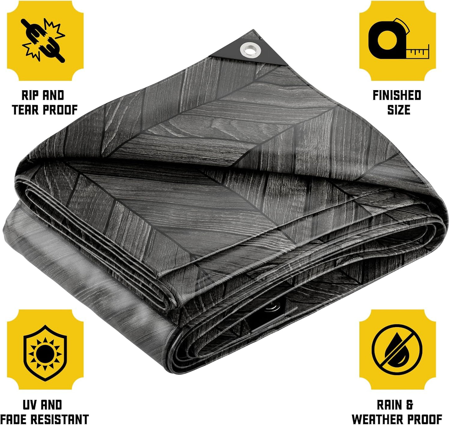 Core Tarps Extreme Heavy Duty 20 Mil Tarp Cover, Waterproof, UV Resistant, Rip and Tear Proof, Poly Tarpaulin with Reinforced Edges for Roof, Camping, Patio, Pool, Boat (Grey Wood/Black 24′ X 24′)