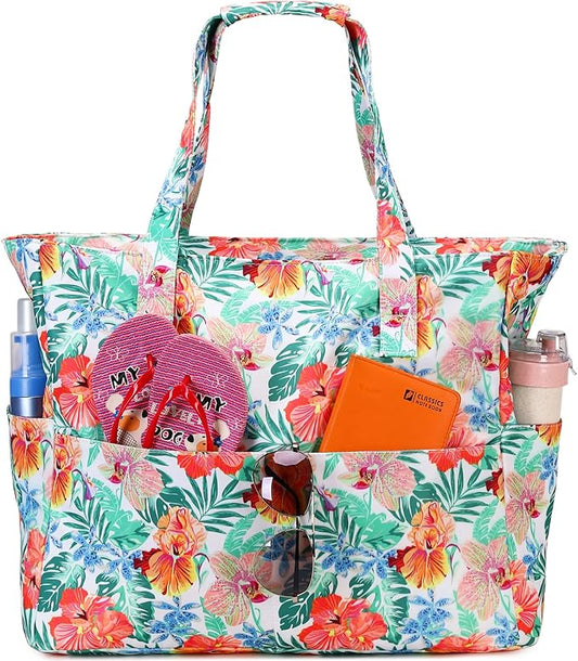 Bluboon Waterproof Beach Tote Pool Bags for Women Ladies Extra Large Carry On Bag With Wet Compartment for Weekender Travel