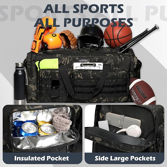 135L Large Duffle Bag, Heavy Duty Duffle Bag for Travel, Extra Large Sports Gym Equipment Bag for Soccer Baseball Basketball Hockey Football, Black CM