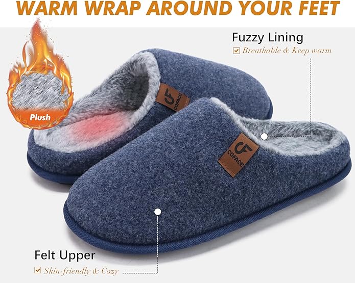 COFACE Mens Cozy Memory Foam Scuff Slippers Casual Slip On Warm House Shoes Indoor/Outdoor Sandal Slippers With Arch Support Rubber Sole Size 7-15