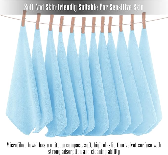 TENSTARS 12 Pack Premium Washcloths Set - Quick Drying- Soft Microfiber Coral Velvet Highly Absorbent Wash Clothes - Multipurpose Use as Bath, Spa, Facial, Fingertip Towel (Aquamarine)