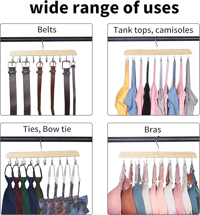 Bra Hangers for Closet Organizer,Tank Top Hanger with 20 Hooks,Space Saving Wooden Adjustable Hangers,Closet Organizers and Storage Suitable for Dorm,Apartments (2, Wood)