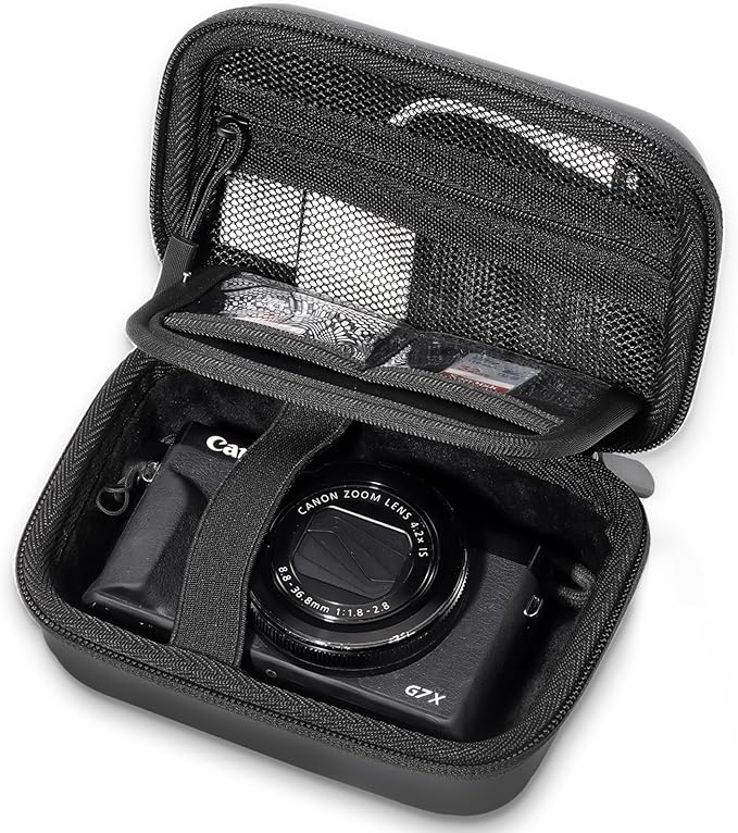 ProCase Hard Shell Digital Camera Case for Canon G7X Mark III Mark II, Sony Cybershot, PowerShot SX740, Ricoh GR III, Kodak Pixpro, Compact 4K Vlogging Small Cameras Travel Carrying Storage Bag -Black