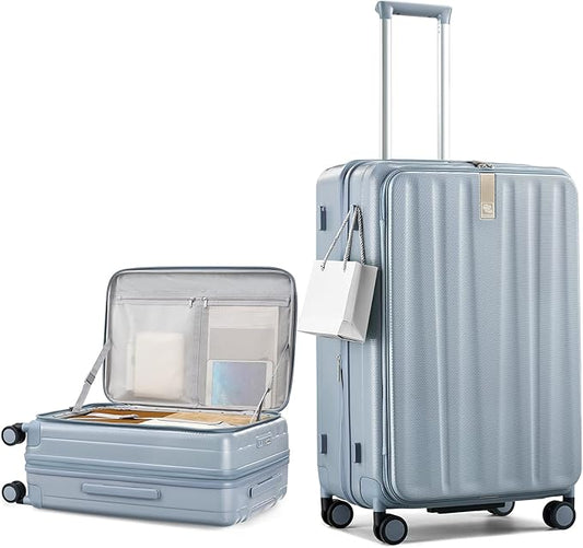 Hanke 26 Inch Expandable Luggage Top Opening Checked Bag Luggage Hard Shell Suitcases with Wheels Lightweight Travel Luggage Heavy Duty Luggage Suitcase with Lock for Woman Men-Grey