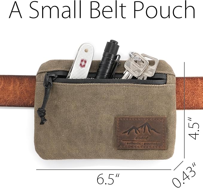 diodrio Belt Zipper Pouches for Men Women Compact EDC Pouch, YKK Zipper, Anti-theft Pickpocket Proof Safety Wallets, Waist Pack for Traveling Hiking, Water Resistant, Tough Waxed Canvas, Olive