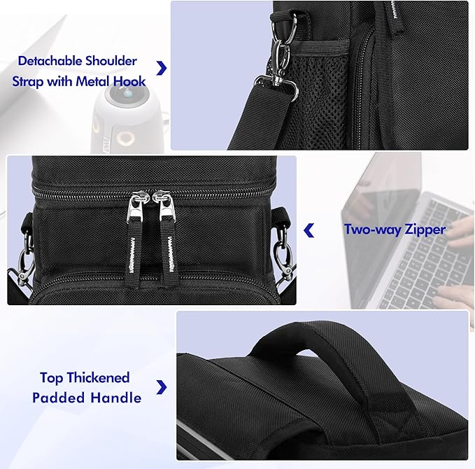 Carrying Case Compatible with Owl Labs Meeting Owl 3, 4, Pro, Original, Meeting Camera Travel Storage Bag with Multiple Pockets for Accessories, with Shoulder Strap, Shock-absorbing Foam, Black