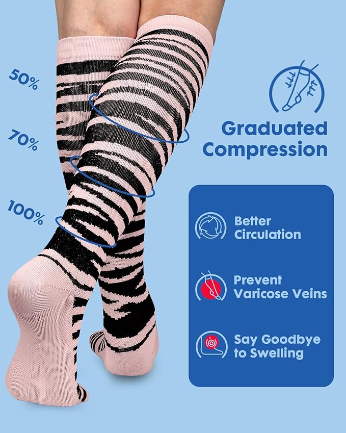 2Packs Compression Socks for Women - 15-20 mmHg Graduated Circulation Support for Nurses, Athletes and Travel