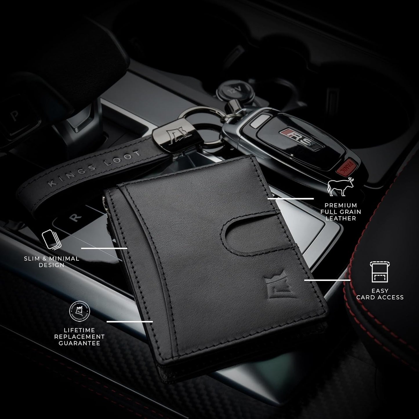 Kings Loot Custom Wallet for Men | Engraved Leather Slim Wallet with Money Clip | Personalized RFID Blocking Design | Minimalist & Stylish Wallets (Black)