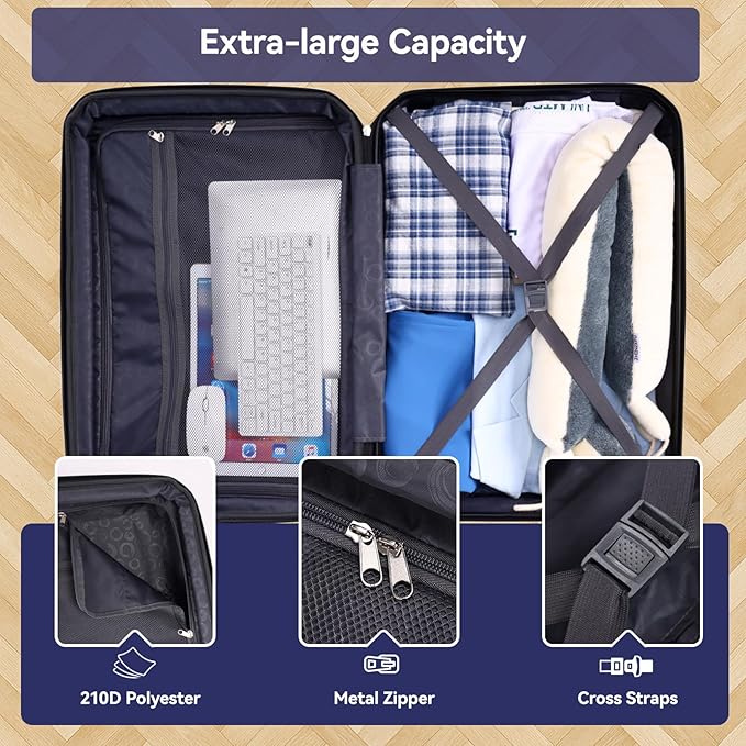 HOTEEL Expandable 5 Piece Luggage Set (4-YEARS WARRANTY) ABS+PC Hardshell Carry on Suitcase Silent Universal Wheels&TSA Lock for, Unisex Rolling Suit Case for Family, Travel, Dark Blue(20/24/28/DB/TB)