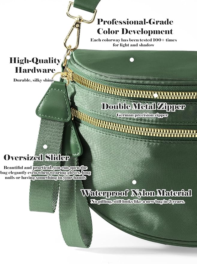 Pure Colour Crossbody Bag Bum Bag for Women,Spacious Purse Fanny Packs Belt Bag,Oversized Bum Bag (Colour Bum Bag-Bean Green)
