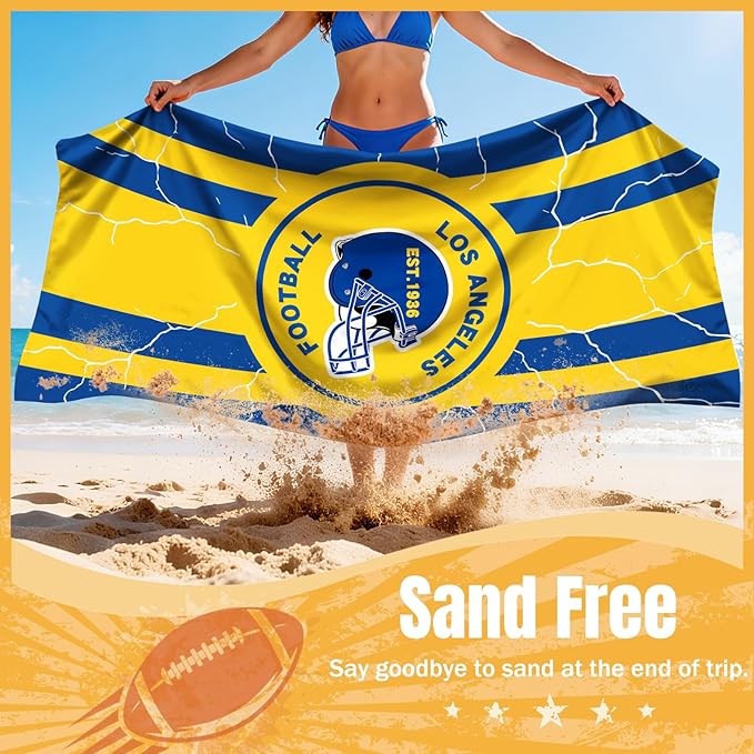 Football Fan Thin Lightweight Microfiber Beach Towel Los Themed XL Oversized Quick Dry Absorbent Towels Men Women Sport Stuff Rams Team Dad Husband Guy Him Christmas Father Day Gag Funny Unique Gift