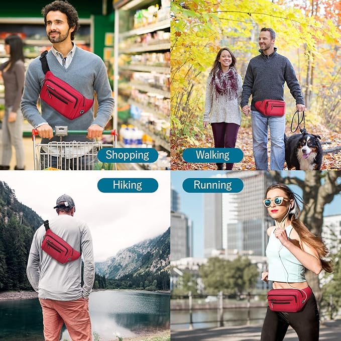 Packism Fanny Packs for Women Men - 6 Pockets Large Crossbody Waist Bag with Adjustable Strap Belt Bag for Travel Running Hiking