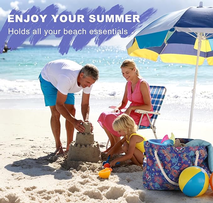 CaCTOUR Large Beach Bag Women,Beach Bags Waterproof Sandproof with Zipper Wet Pocket,Beach Tote Pool Bag for Swim Gym Travel