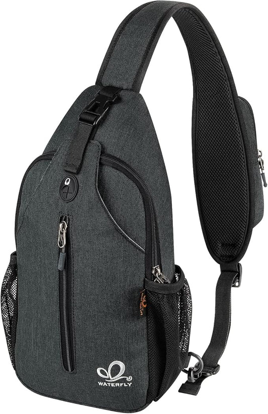 WATERFLY Crossbody Sling Backpack Sling Bag Travel Hiking Chest Bag Daypack