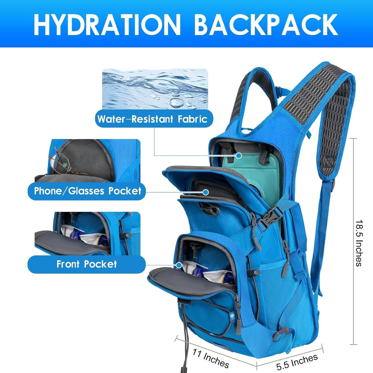 WOLT Hydration Backpack 18L Hiking Water Backpack with 2L Water Bladder for Men Women, Hydration Pack for Running Cycling Biking and Climbing