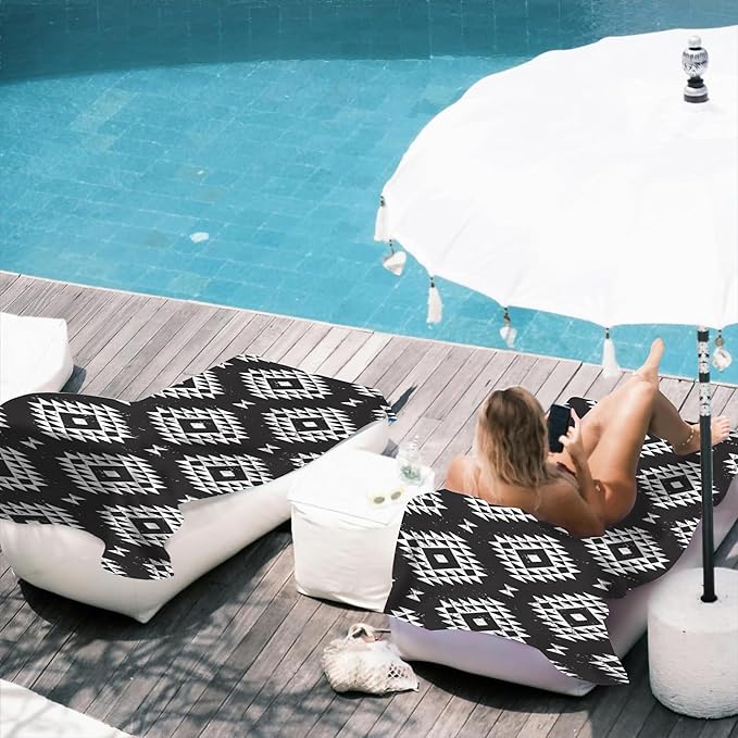 Geometric Microfiber Beach Towels,Tribal Black and White Geometric Oversized Absorbent Bath Towels,Soft Quick Dry Thin Camping Towel for Adults Women Men,29.5"×59"