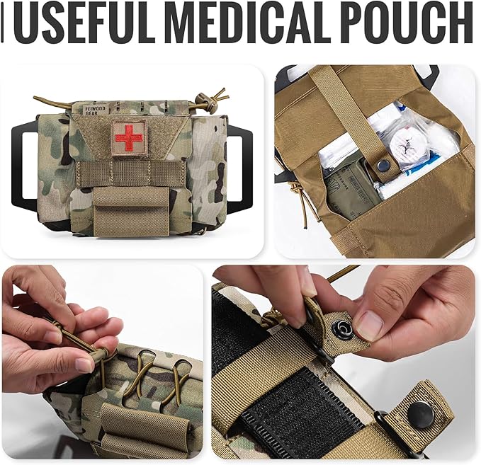 Tactical IFAK Pouch, Rapid Tear-Away First Aid Kit Two-Piece System Medical Pouches Emergency Survival Bag for Outdoor Travel Hiking