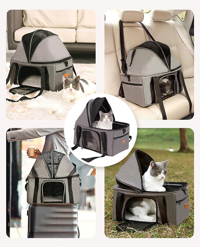 BurgeonNest Top-Expandable Large Cat Carrier, Soft Sided Cat Bag Carrier for Medium Large Pet 15 lbs, Upgrade Small Dog Car Seat, Puppy Travel Bag with Semi-Open Mode Canopy