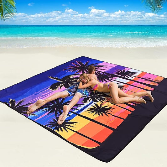 Beach Blanket Waterproof Sandproof Beach Mat 79" X 83"/10'x9'for 2-8 Adults Quick Drying Outdoor Picnic Mat Beach Accessories for Travel, Camping, Hiking