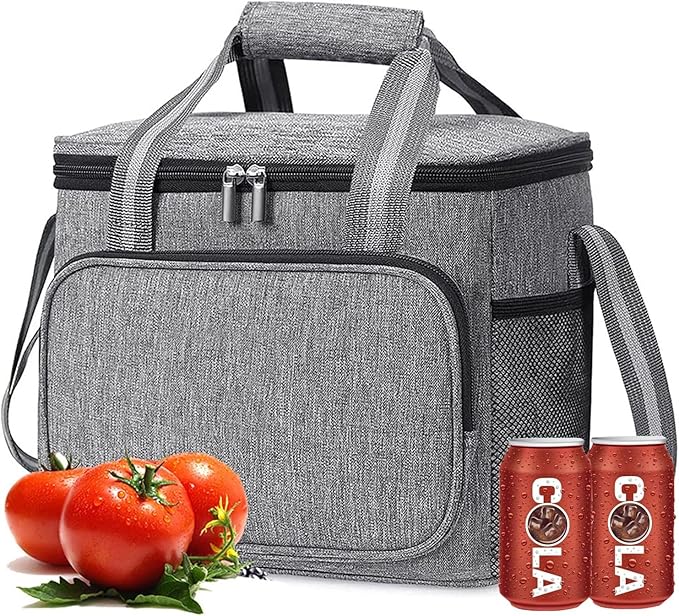 Ozzwolle Insulated Cooler Bag for 24Can (15L) Reusable Thermal Bag Leakproof Freezable Cooler Bag Organizer with Adjustable Shoulder Strap for Women Men Office Work Picnic Hiking Beach