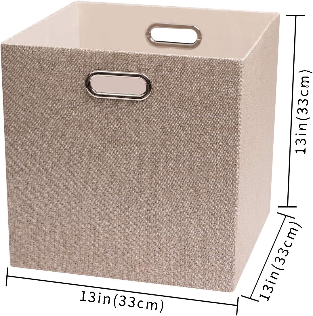 Posprica Storage Cube Basket Bins,13×13 Foldable Storage Boxes for Closet Organizer Shelf Cabinet Bookcase,Thick Fabric Drawer,Set of 4, Beige