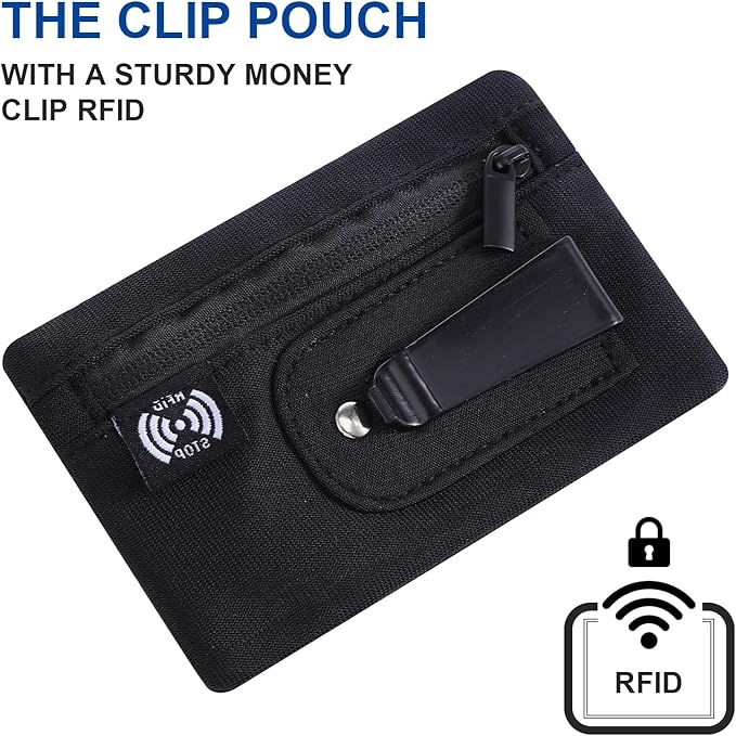 RFID Blocking Clip Stash Pocket Travel Wallet Blocking Clip Pocket Compact Hidden Belt Pouch Slim Cash Card Holder Ultra Thin Anti-Theft Travel Pouch with Credit Card Slots for Women Men