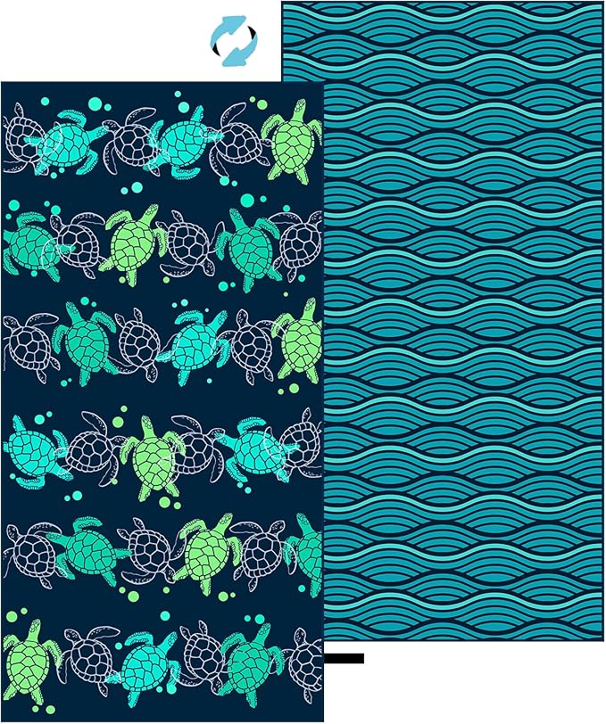MelonBoat Large Microfiber Beach Towel: Large Light Green Turtles Beach Towel for Travel, Super Absorbent Quick Dry Sand Free, Lightweight Compact for Kids Trip Vacation Bath Camping Pool Swim, 1 Pcs