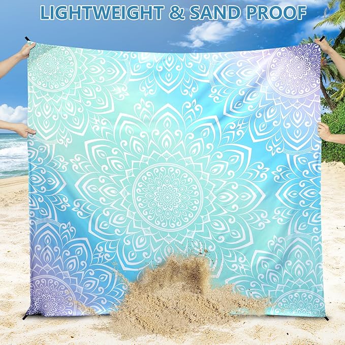 Beach Blanket Waterproof Sandproof Beach Mat for 1-8 Adults Quick Drying Durable Outdoor Picnic Mat for Beach Festival Travel Camping Hiking (Gradiant BL-Mandarin, 79"×83"(4 Person))