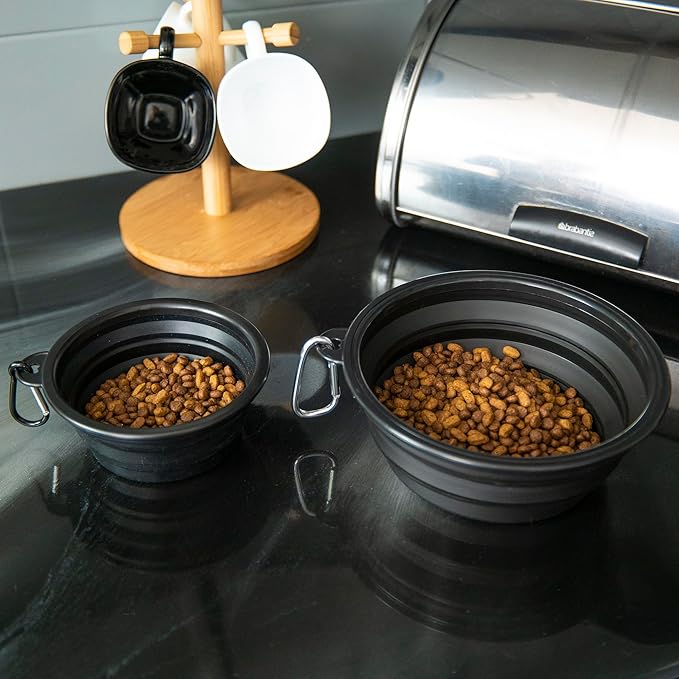 Made Easy Kit Portable Collapsible Dog Bowl for Water or Food Great Pet Travel Bowl in Multiple Sizes (Brown Black, Standard 12oz 2-Pack)