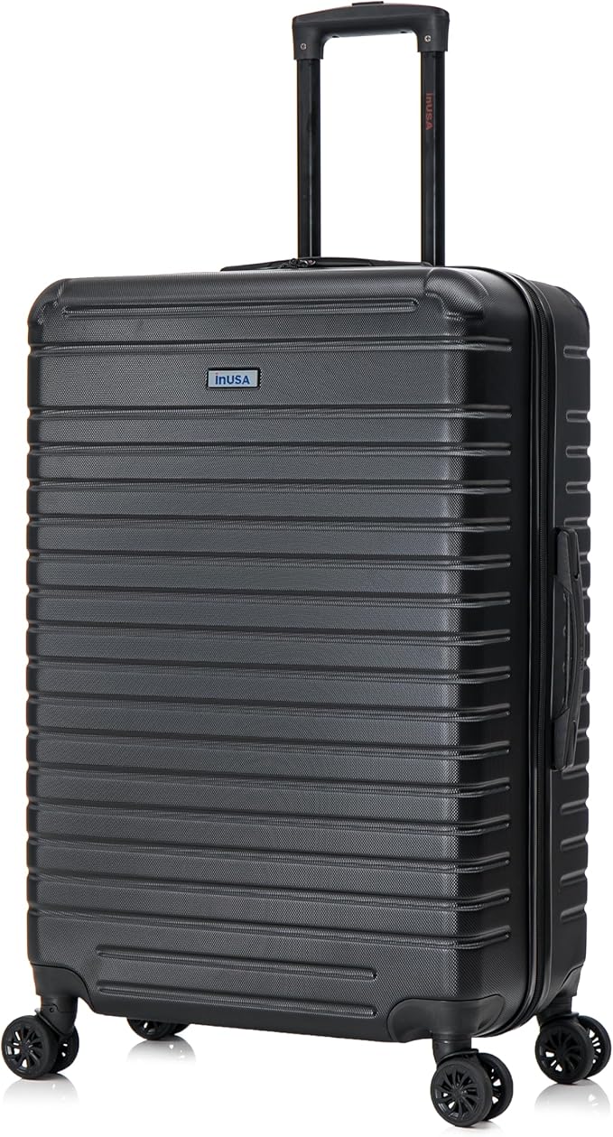InUSA DEEP Luggage with GEL Handle | Spacious Traveling Suitcases Travel Suitcase with Dual Spinner Wheels and Studs | 28 Inch Large Hardside Luggage | Black