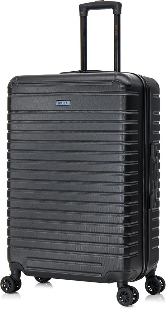 InUSA DEEP Luggage with GEL Handle | Spacious Traveling Suitcases Travel Suitcase with Dual Spinner Wheels and Studs | 28 Inch Large Hardside Luggage | Black