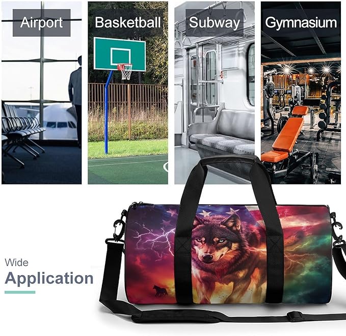 Wolf U.S Flag Gym Bag Travel Duffel Bag Lightweight Carry On Bags Weekender Bags for Women Men