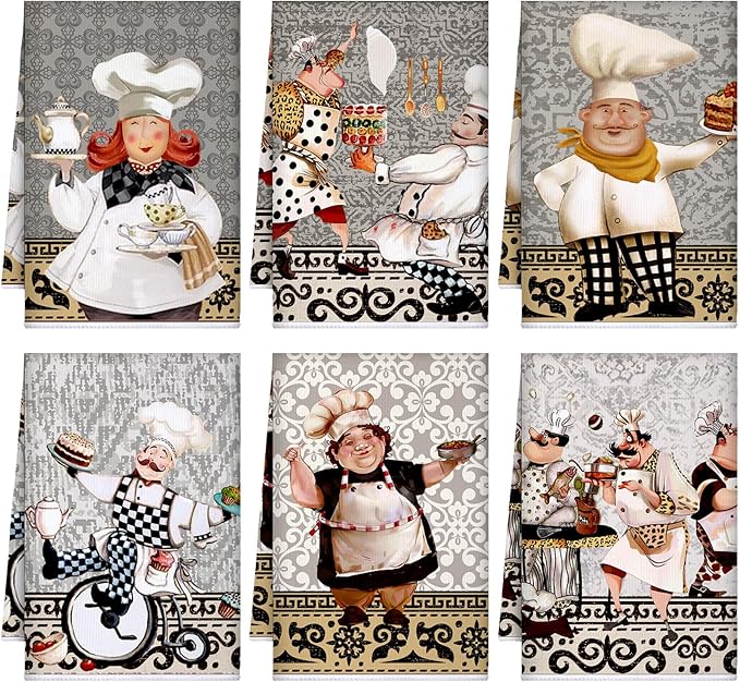 Bencailor 6 Pcs Funny Chef Kitchen Towels Colorful Dish Hand Towels Farmhouse Decorative Tea Washcloth for Bathroom Kitchen Fall Autumn Decor 24 x 16''