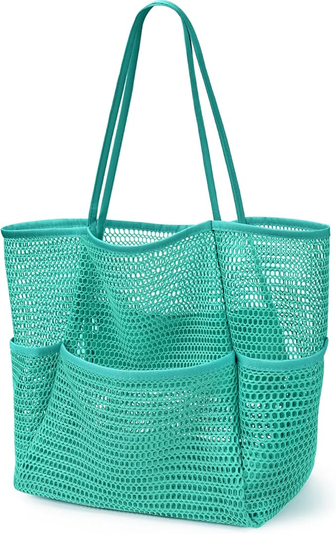 KPX Beach Bag with Mini Pocket, Beach Tote Bags for Women Large Foldable Mesh Swimming Pool Travel Bags - Sandproof