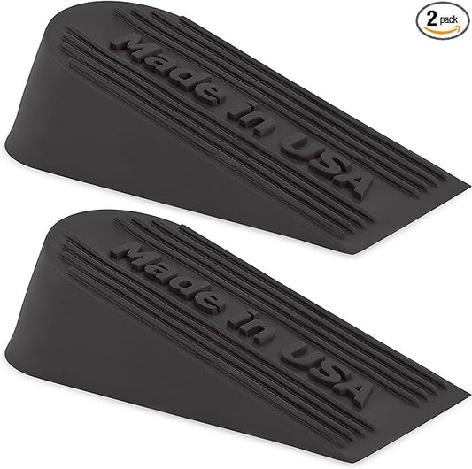 Large Big Rubber Door Stopper Made In USA - Door Stop Wedge for Carpet, Tile,Concrete Floor - Door Stoppers for Bottom of Door -Tall Heavy Duty for Commercial & Home- 6.5 x 2.75 x 1.9 Inches Black 2PK