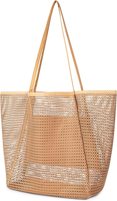 Iioscre Beach Bag for Women, Causal Hobo Pool Bags with Zipper Inner Pocket, Foldable Swim Tote Bag for Vacation Essentials