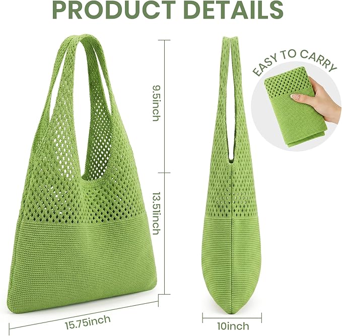 SUOSDEY Crochet Mesh Beach Tote Bag, Knit Summer Vacation Aesthetic Boho Tote Bag for Women