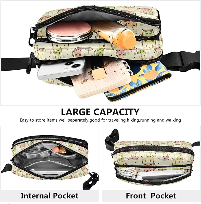 Kawaii Bubble Tea Fanny Pack for Women Men Water Resistant Fashion Waist Packs with Adjustable Strap Belt Bag for Travel Workout Jogging Hiking 21219022