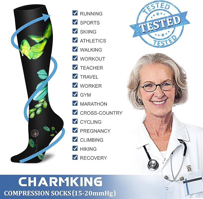 CHARMKING 6 Pairs-Compression Socks for Women & Men Circulation Best Support for Nurses, Running, Athletic,Flight Travel