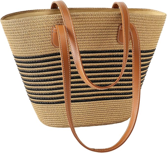 Trifabricy Beach Bags for Women, Summer Straw Beach Bag Straw Purse Shoulder Handbags Large Beach Tote for Summer Vacation