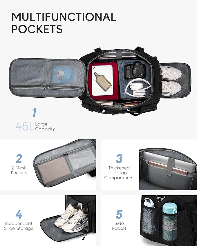 Tactical Gym Bag for Men Women, Carry On Luggage 22x14x9 Airline Approved 3 in 1 Travel Duffle Bag with Shoe Compartment for Weekender Overnight Range Workout