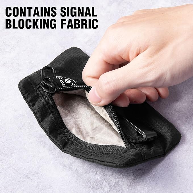 RFID Blocking Clip Stash Pocket, Compact Hidden Travel Belt Wallet for Cards & Cash - Slim Pickpocket-Proof Design for Everyday Carry (Black, Medium)