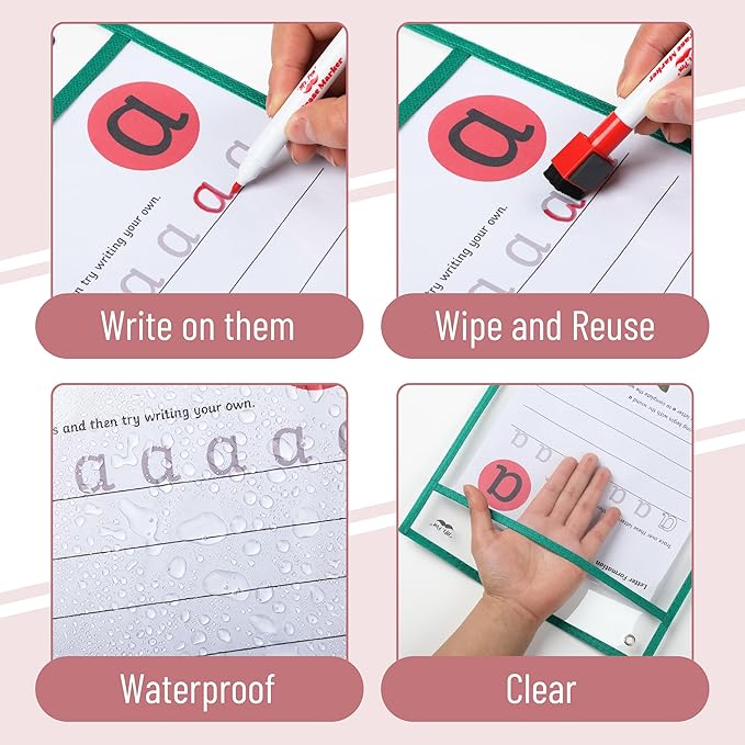 Mr. Pen- Dry Erase Pocket Sleeves, 10"x14", 6 pcs, Colorful Plastic Sleeves for Paper 8.5x11
